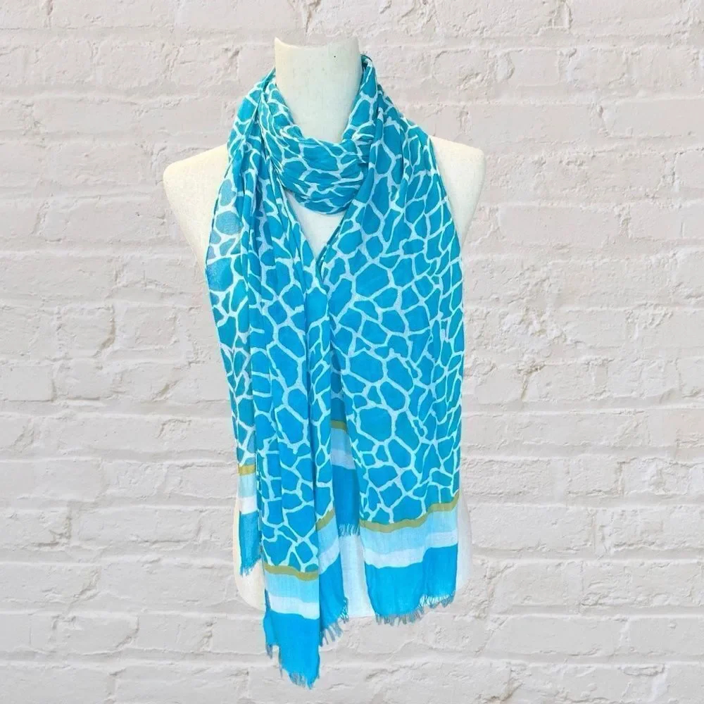 Talbots Women's Dress Scarf Pattern Blue/White/Yellow-Gold